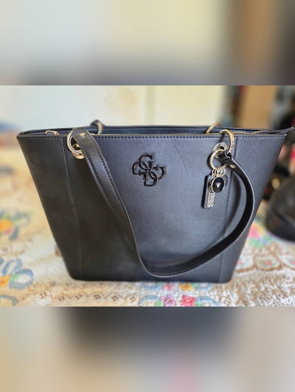 Guess by Marciano Black Tote Bag with Charm